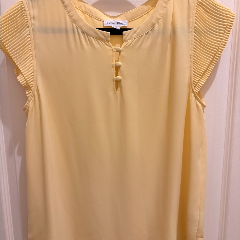Calvin Klein Light Yellow Blouse with Pleated Sleeves